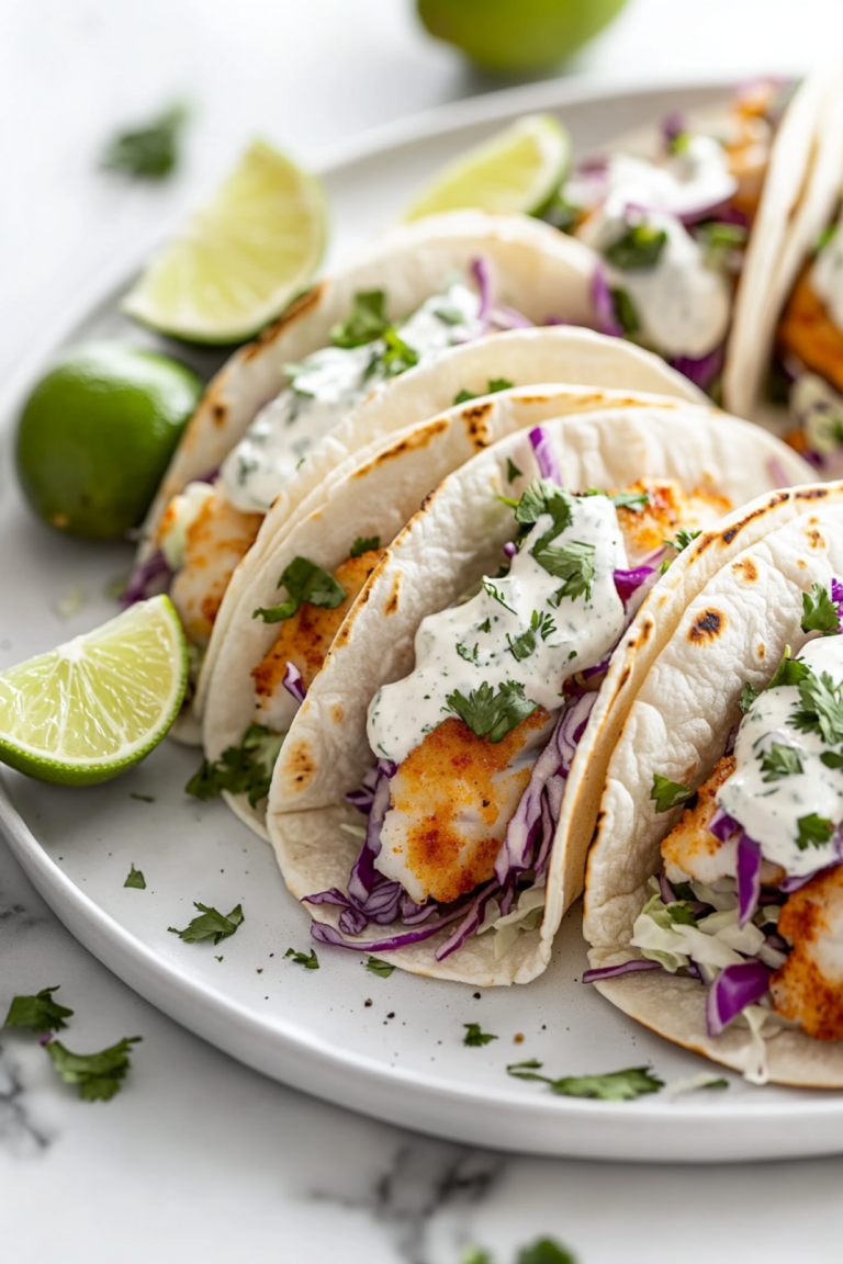 easy fish tacos with slaw and sauce