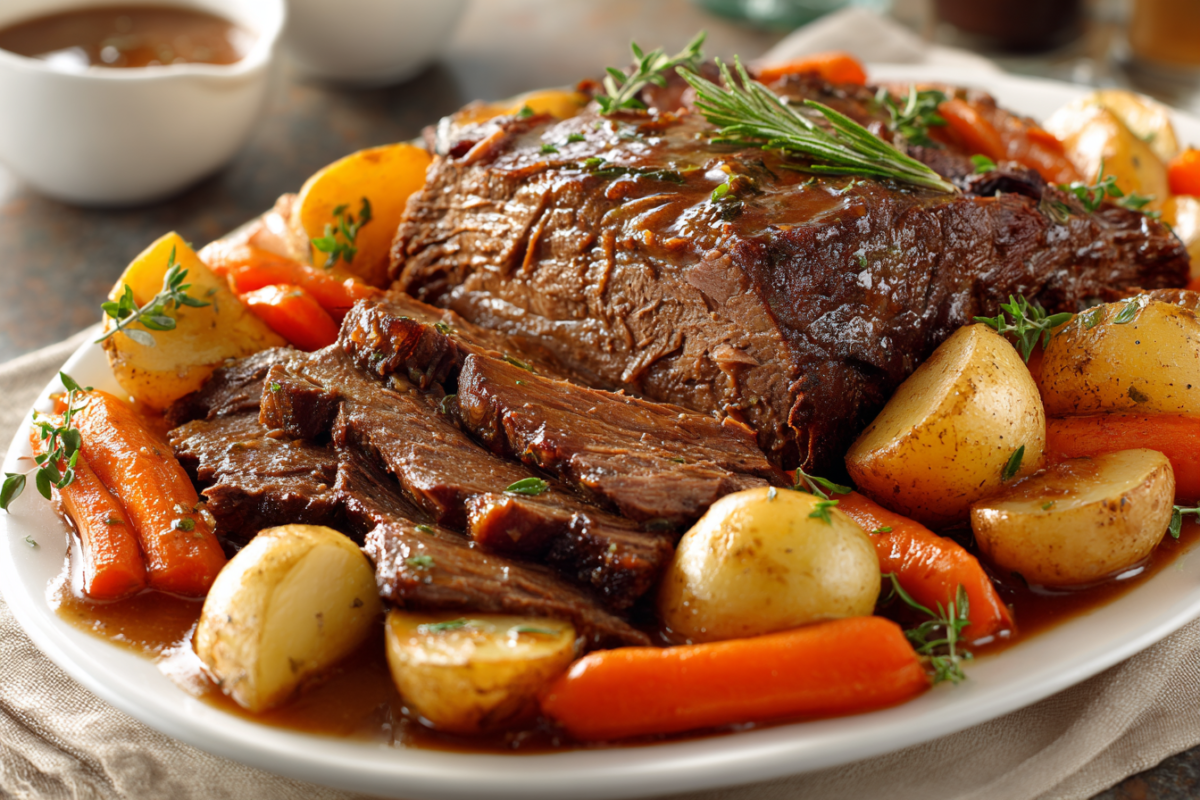 tender beef pot roast with potatoes and carrots