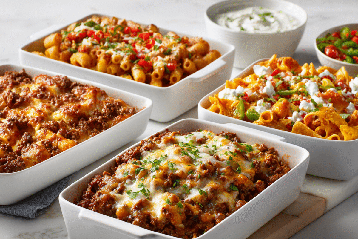 collage of ground beef dinners prepped for a week of meals