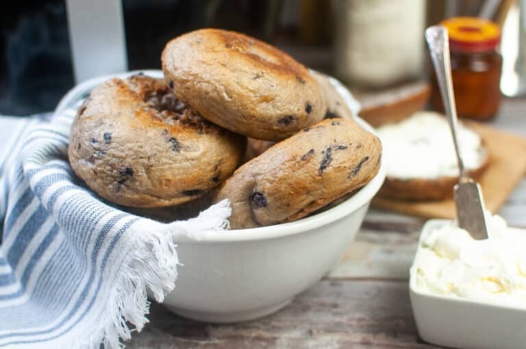 fresh air fryer bagels served with cream cheese