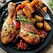 air fryer chicken legs with air fried potato wedges