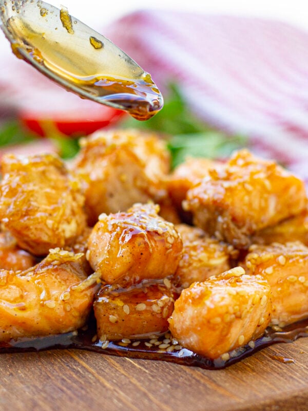 Air Fryer Honey Soy Salmon Bites That Are Flaky and Moist