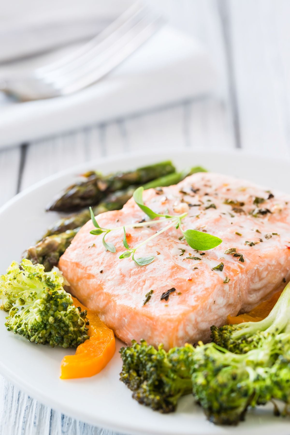 baked salmon fillet served with roasted broccoli