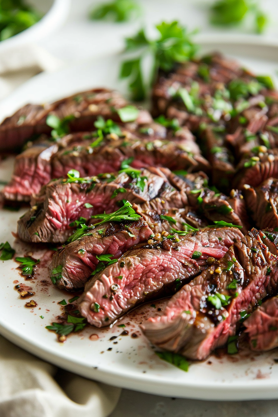 easy roast beef carved on a platter 