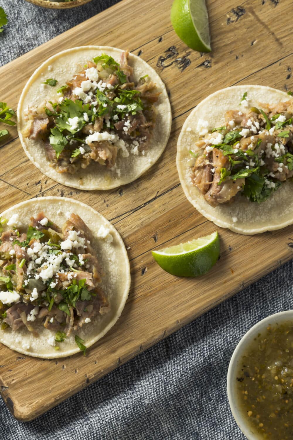 instant pot carnitas assembled on a rustic board