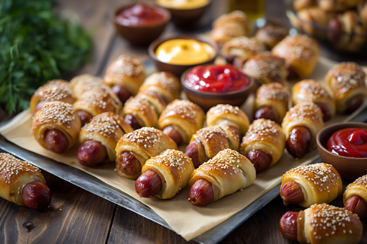platter of pigs in a blanket for a party