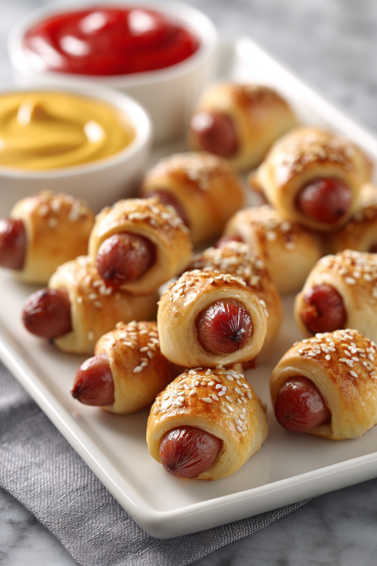 pigs in a blanket on white platter