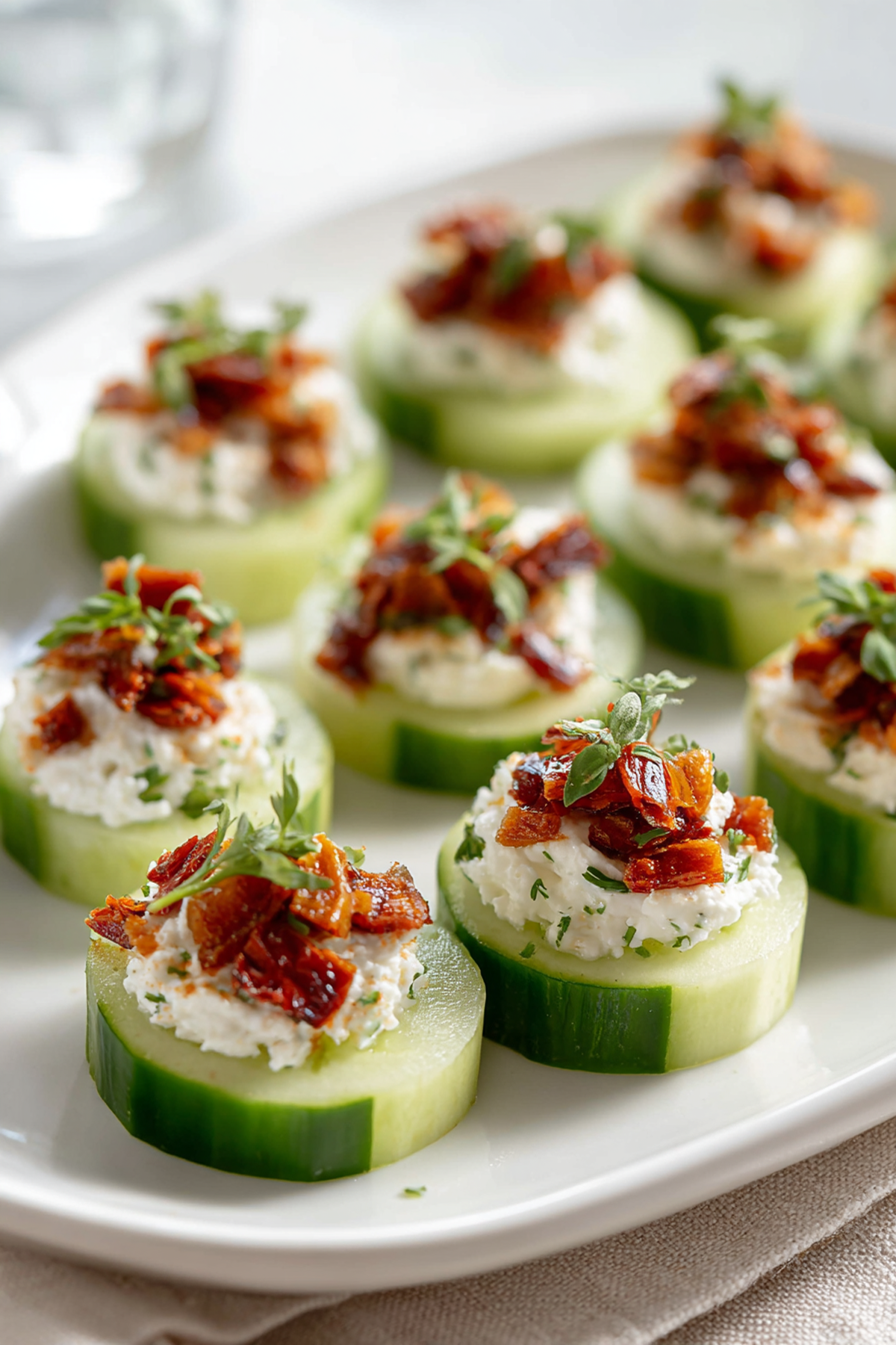 thick tomato slices with whipped feta, sun dried tomatoes and fresh herbs