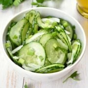 Closeup of cucumber onion and vinegar salad