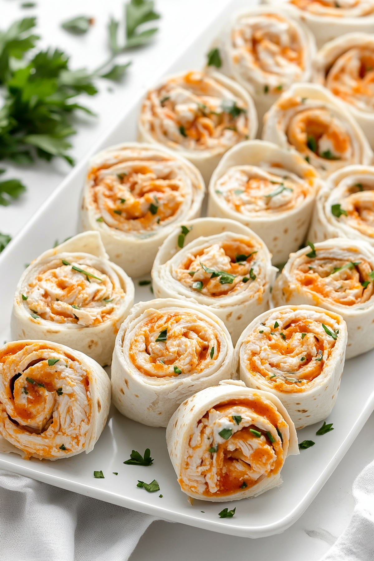 buffalo chicken appetizers plated for summer party
