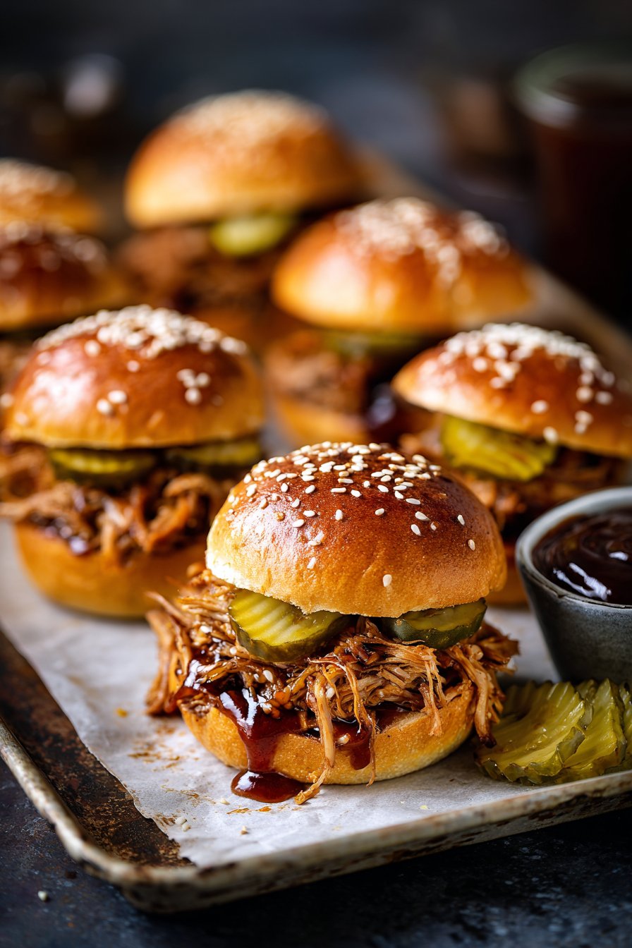 tray of bbq pulled pork sliders with extra bbq sauce