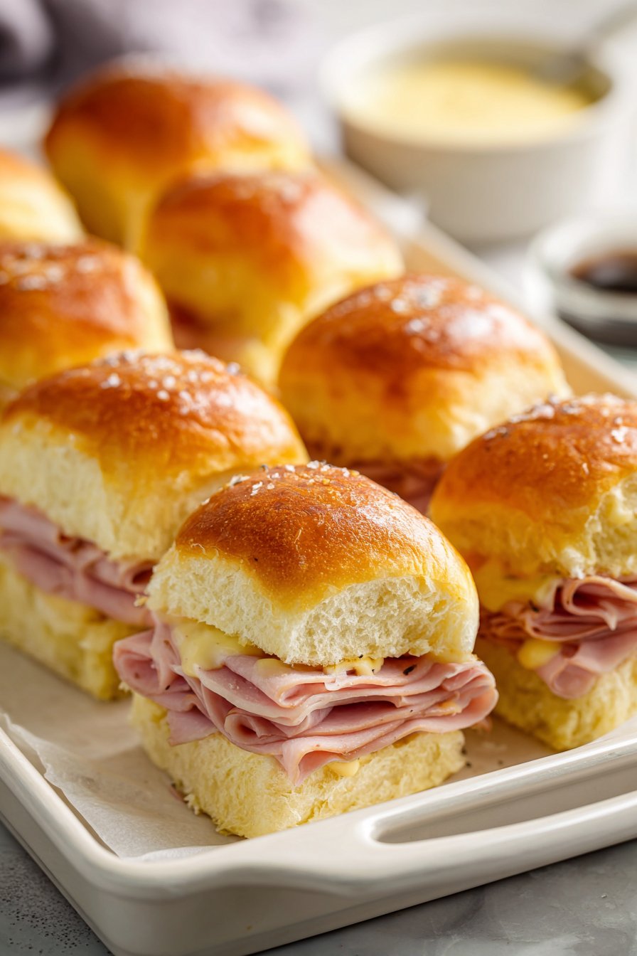 ham and cheese sliders on a tray