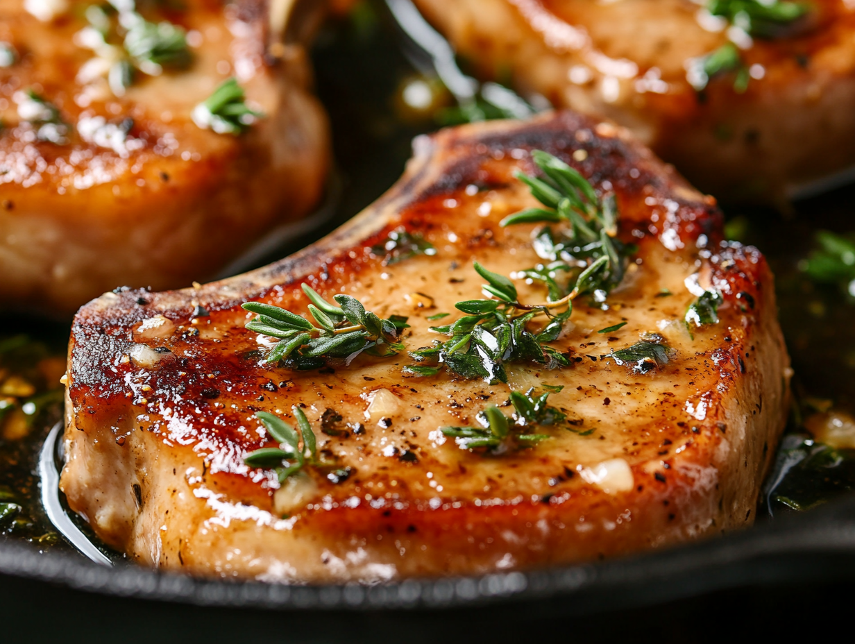 pan seared golden pork chops with butter