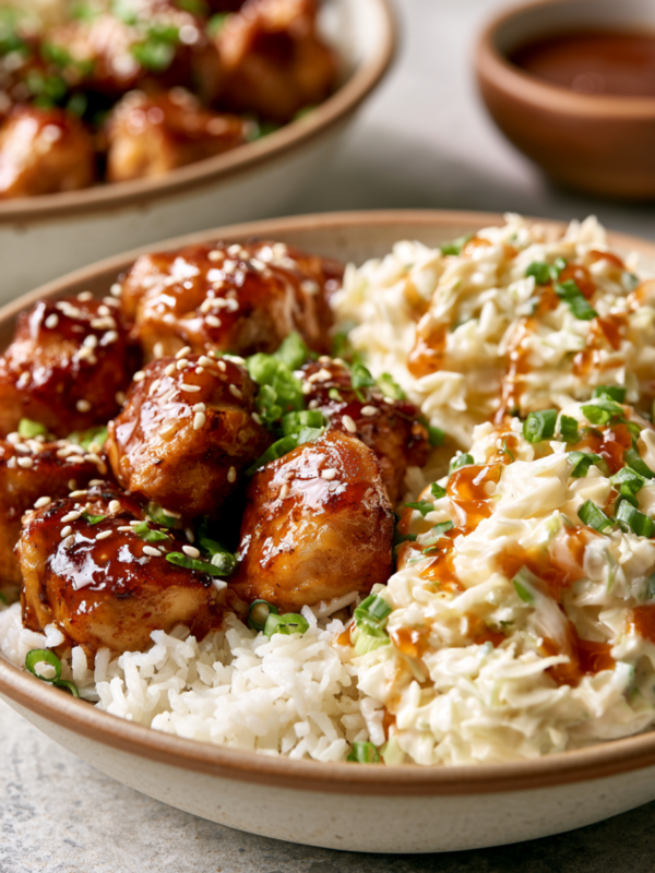 Hot Honey Chicken Rice Bowls With Creamy Cabbage Slaw