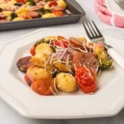 sausage in the oven served with vegetables