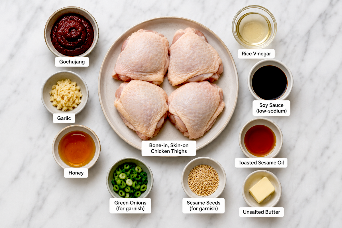 ingredients for gochujang chicken thighs for pan frying