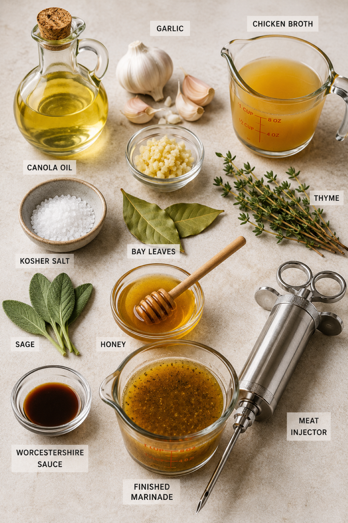injection marinade with ingredients, final marinade and injector