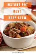 Instant Pot Best Beef Stew with beef, potato, and carrot chunks.