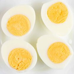 Eggs perfectly hard boiled and halved