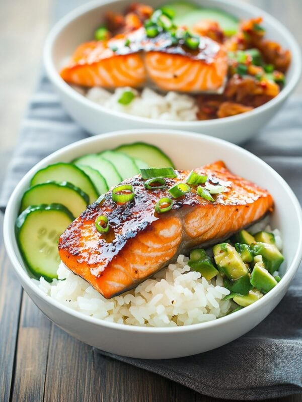 miso glazed salmon bowls on rice
