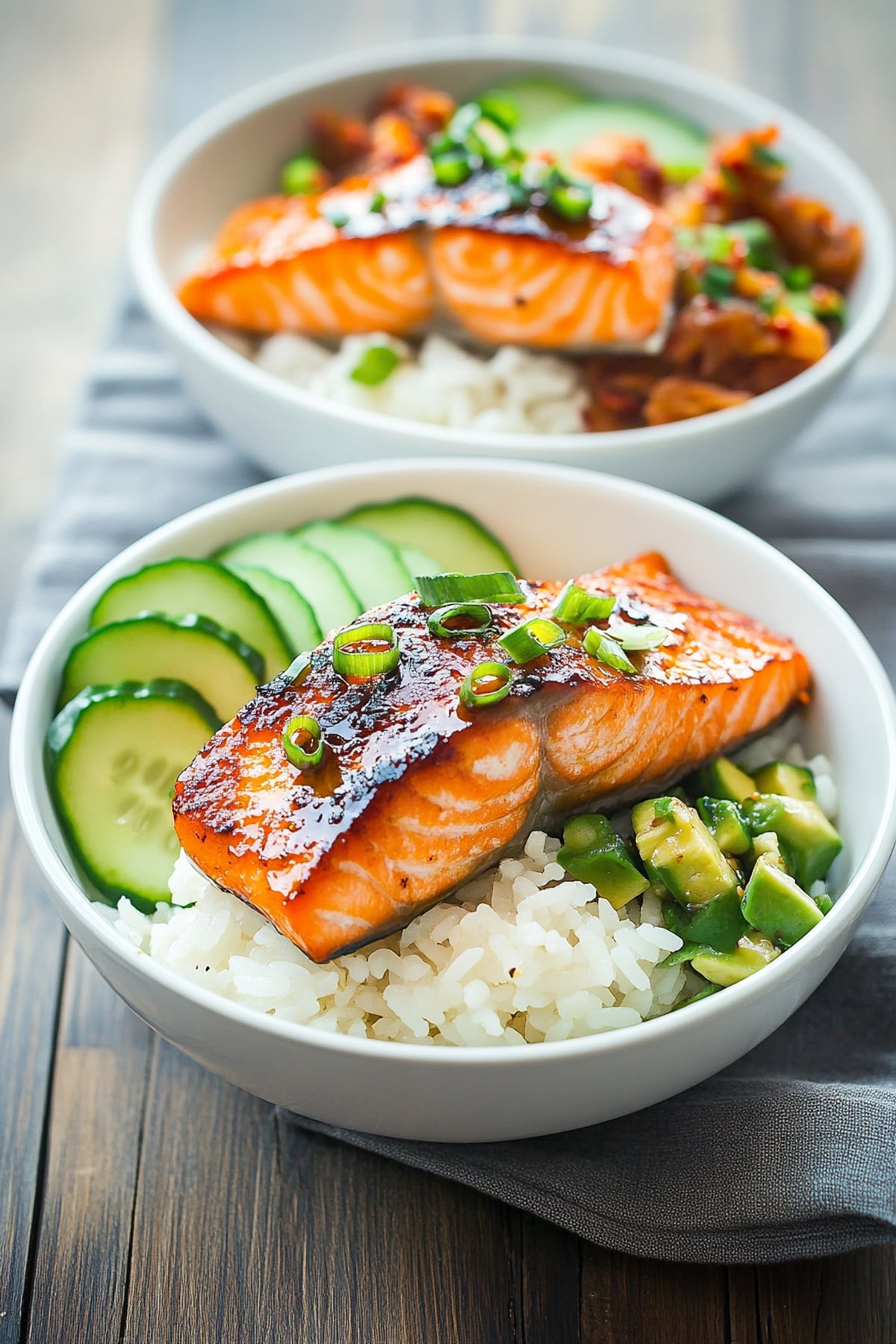 miso glazed salmon bowls on rice