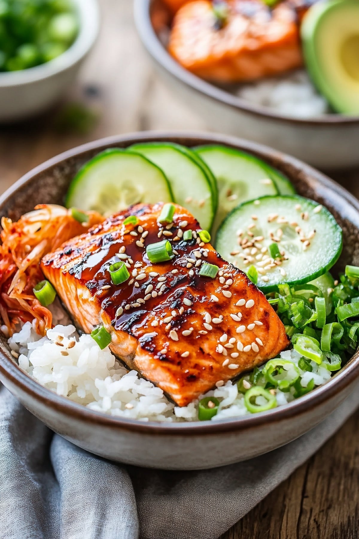 miso glazed salmon bowls on rice