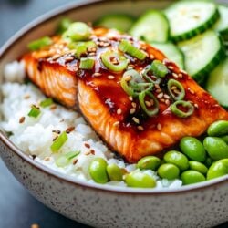 miso glazed salmon bowls on rice