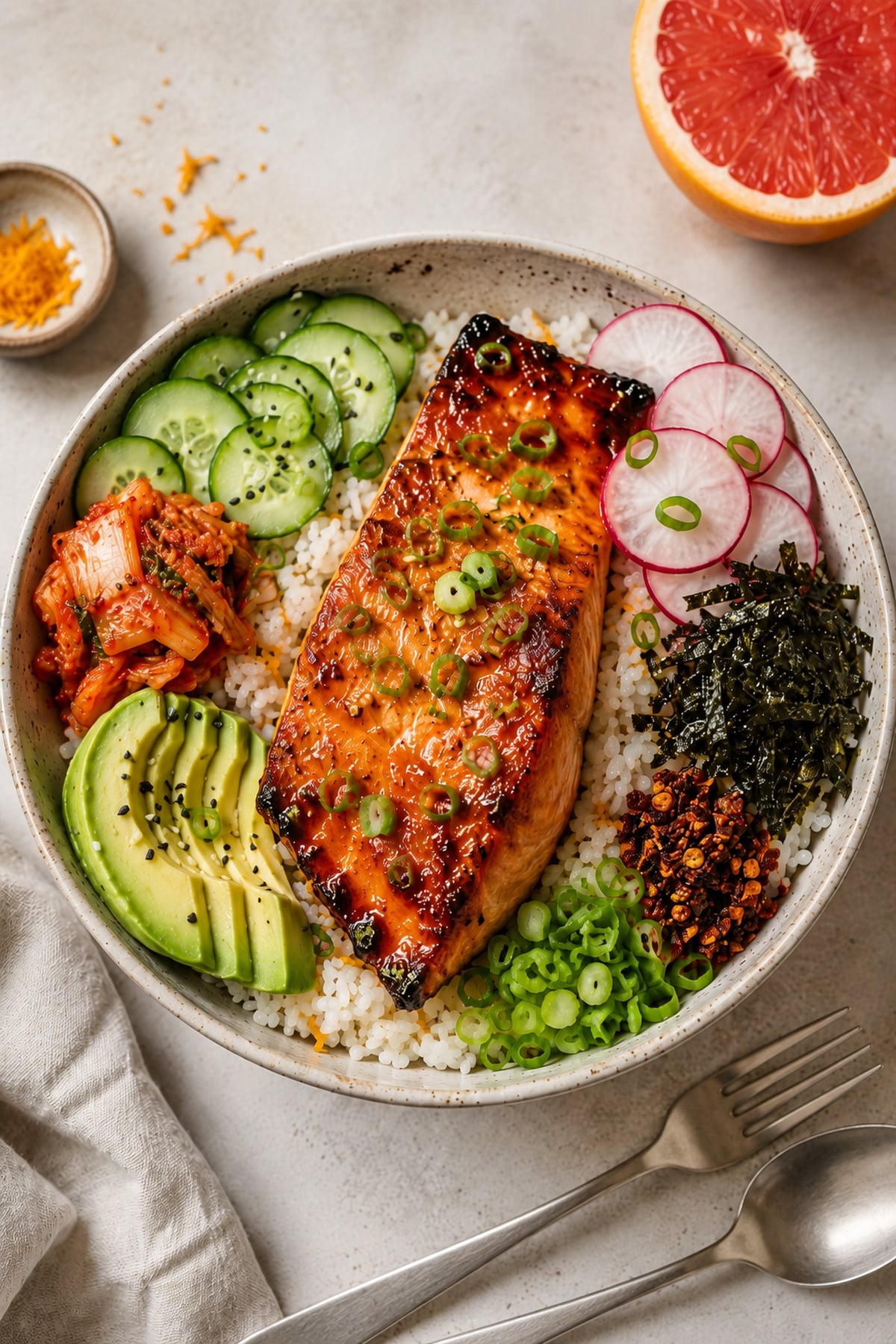 miso glazed salmon bowls on rice