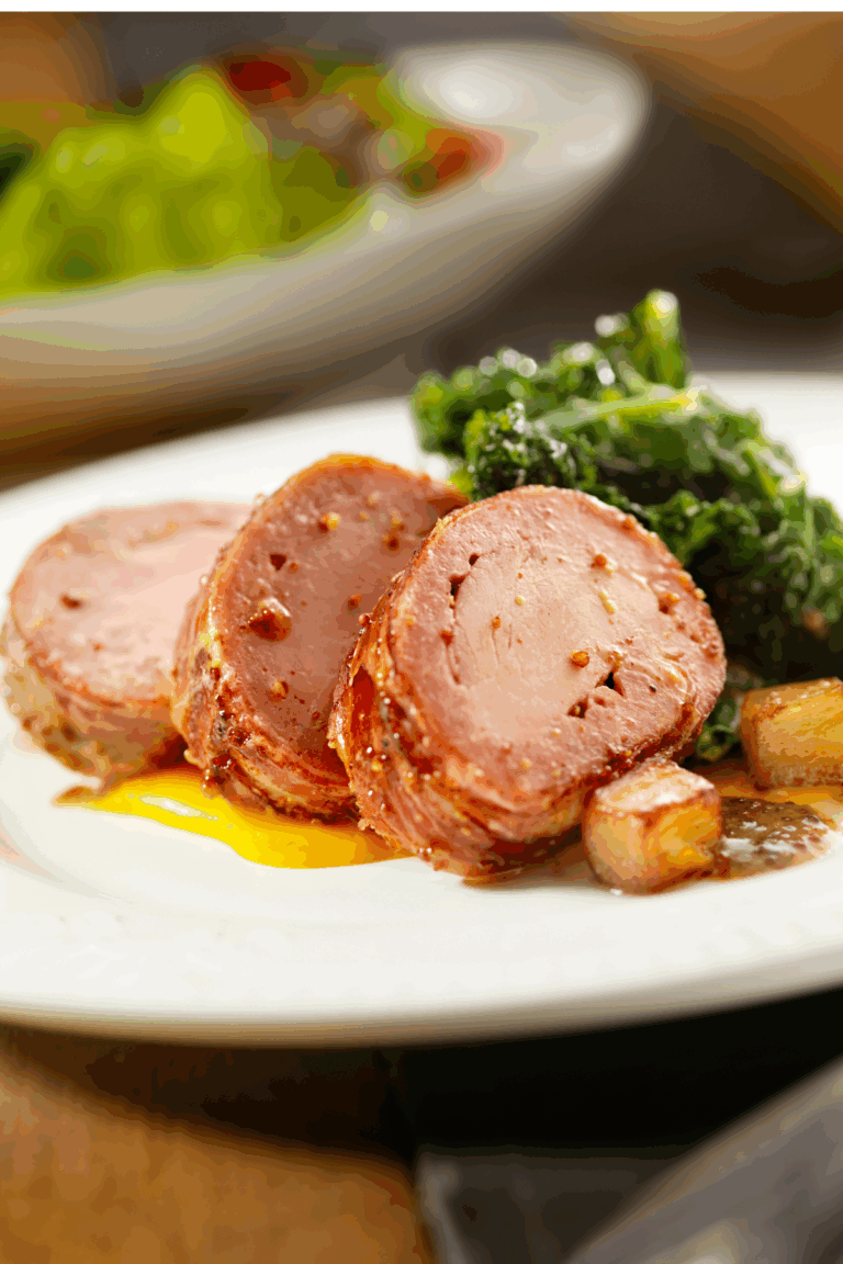 sliced pork tenderloin with broccoli and potatoes