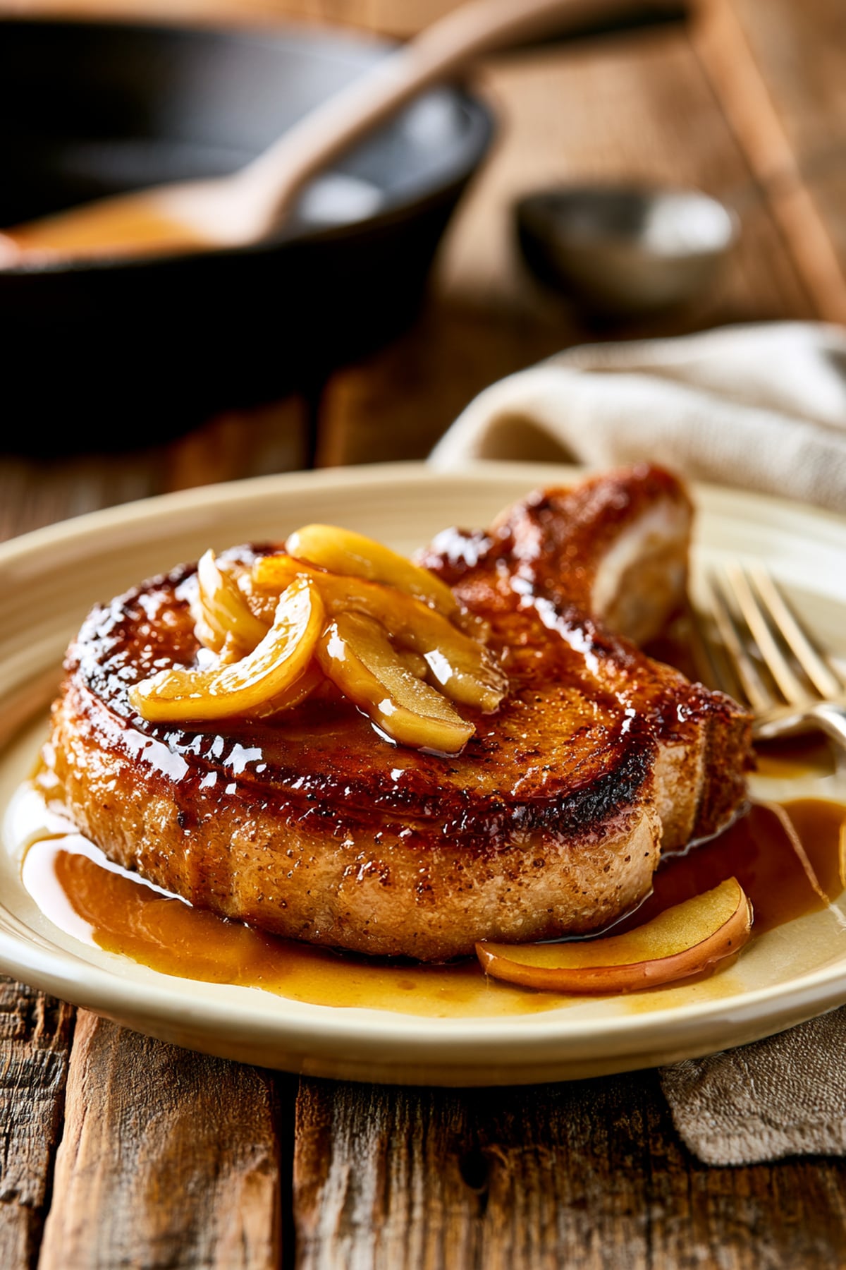 Pan-Seared Pork Chops with Miso Apple Pan Sauce