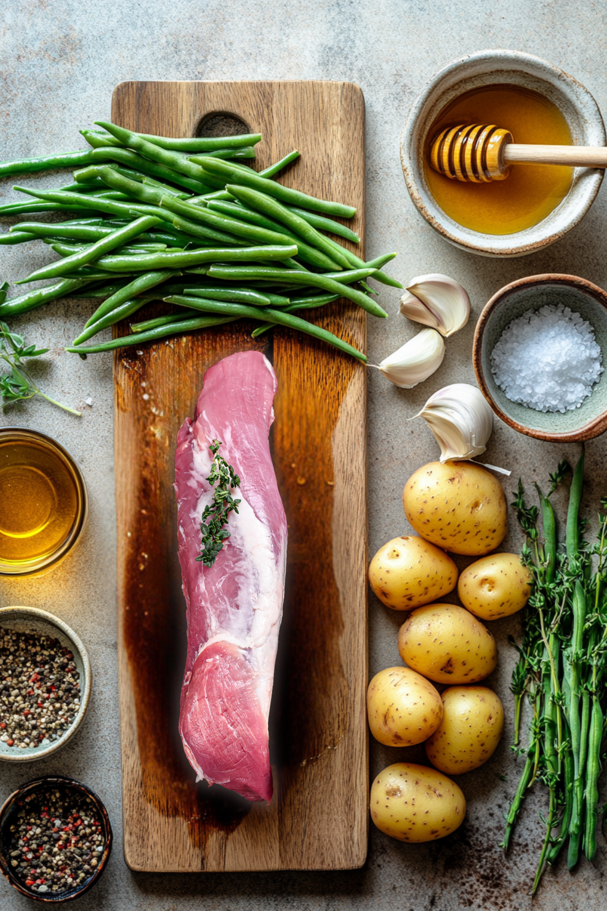 prepping honey mustard pork tenderloin