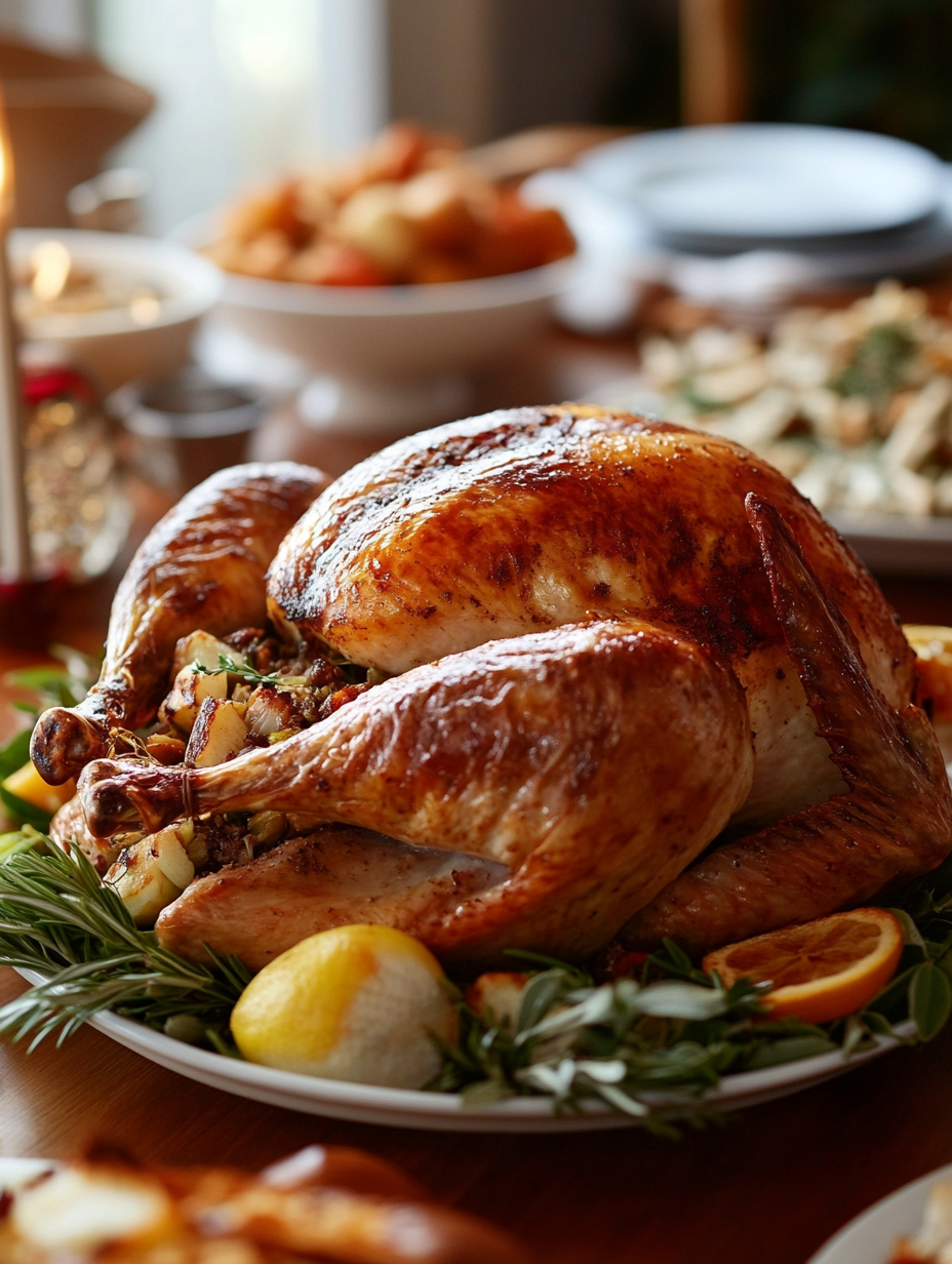whole roasted chicken with browned skin served