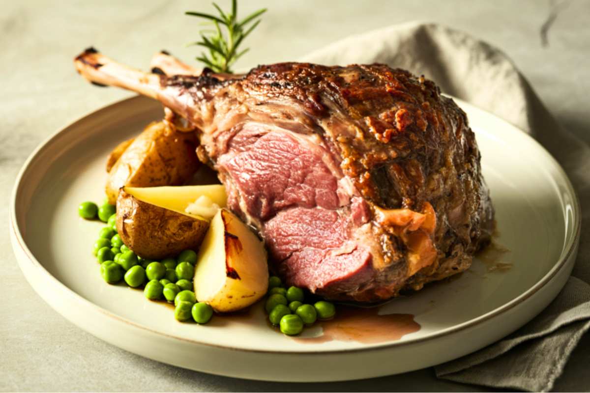 perfectly cooked roast leg of lamb