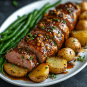 one pan honey mustard pork tenderloin with vegetables
