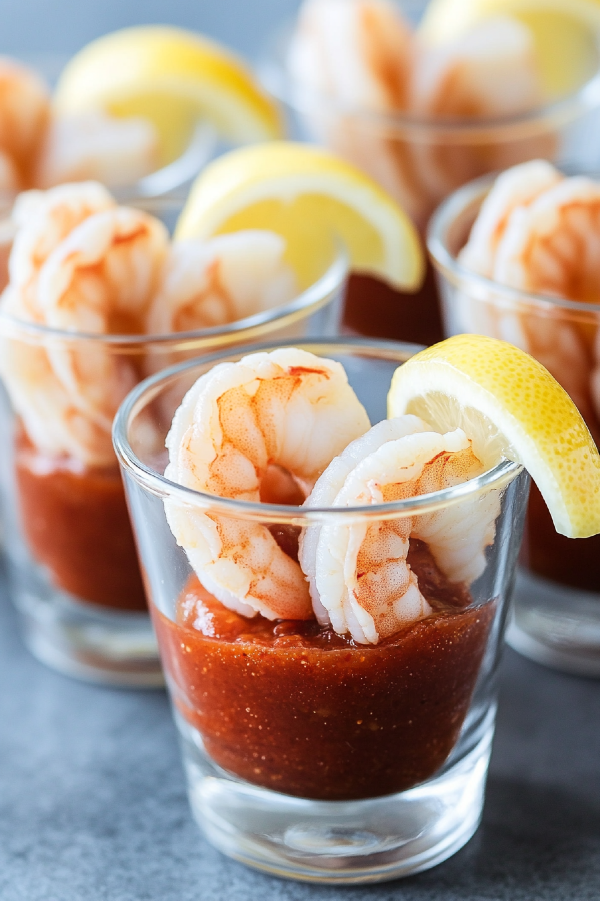 shrimp cocktail with sauce in individual serving cups