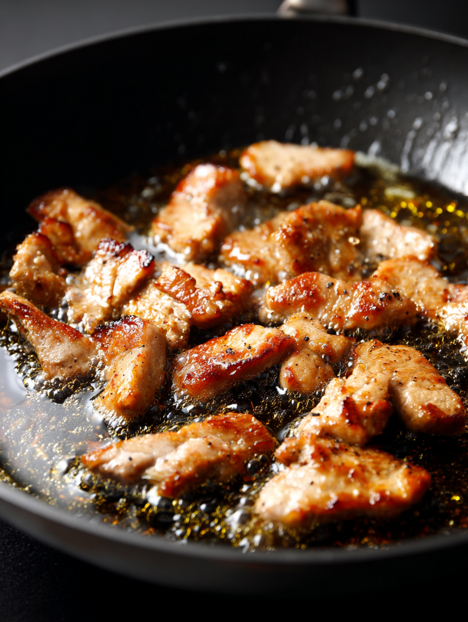 searing pork in cast iron pan