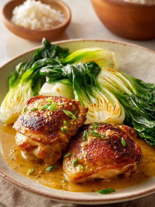 Crispy Miso Butter Chicken Thighs with Pan Sauce
