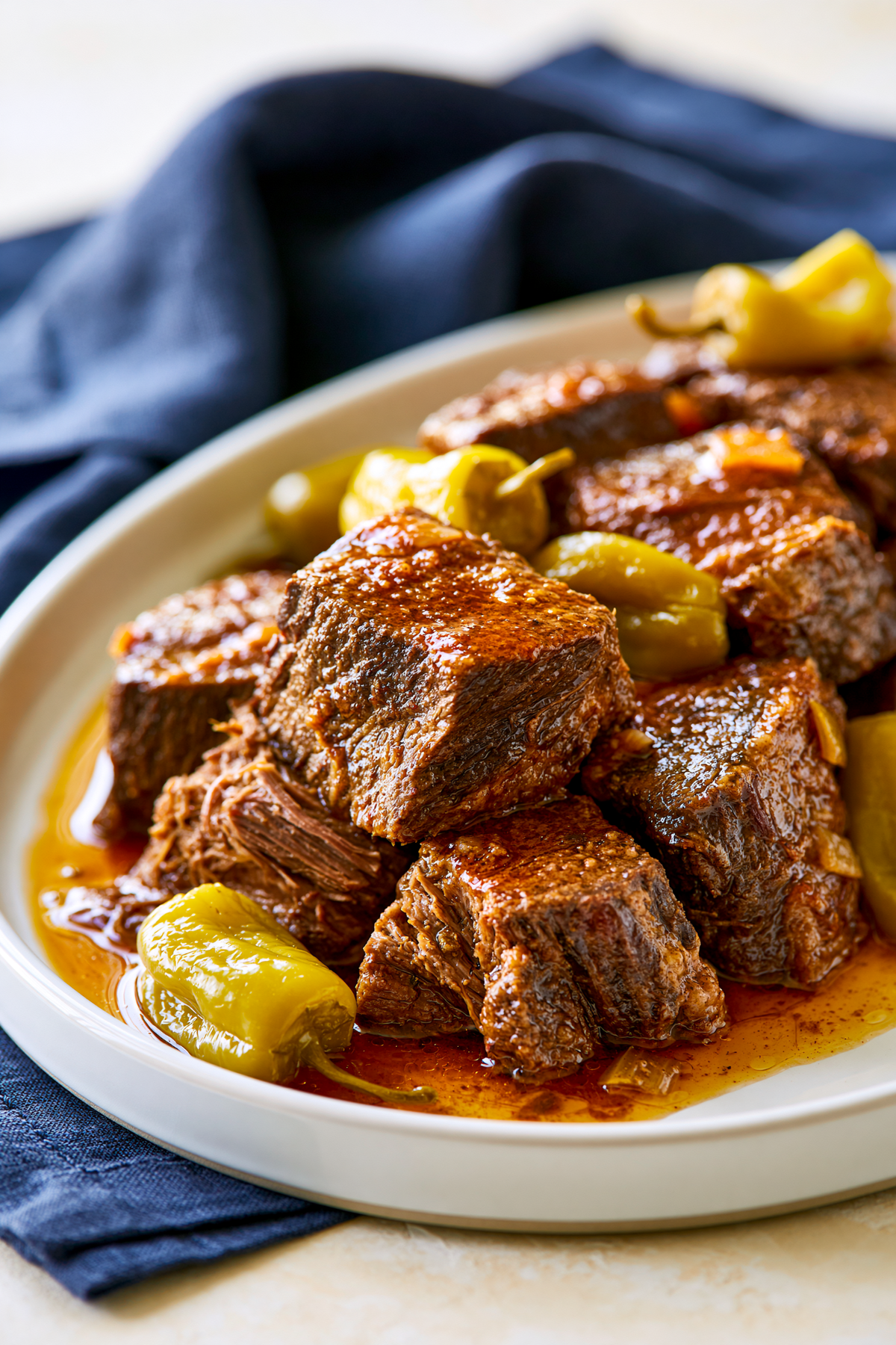 slow cooker (crockpot) Mississippi pot roast served on a platter