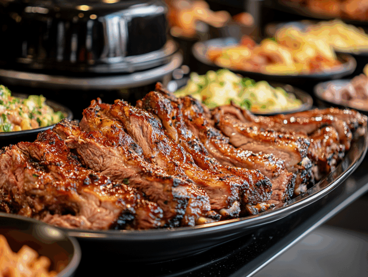 slow cooker semi boneless country style ribs on a large platter
