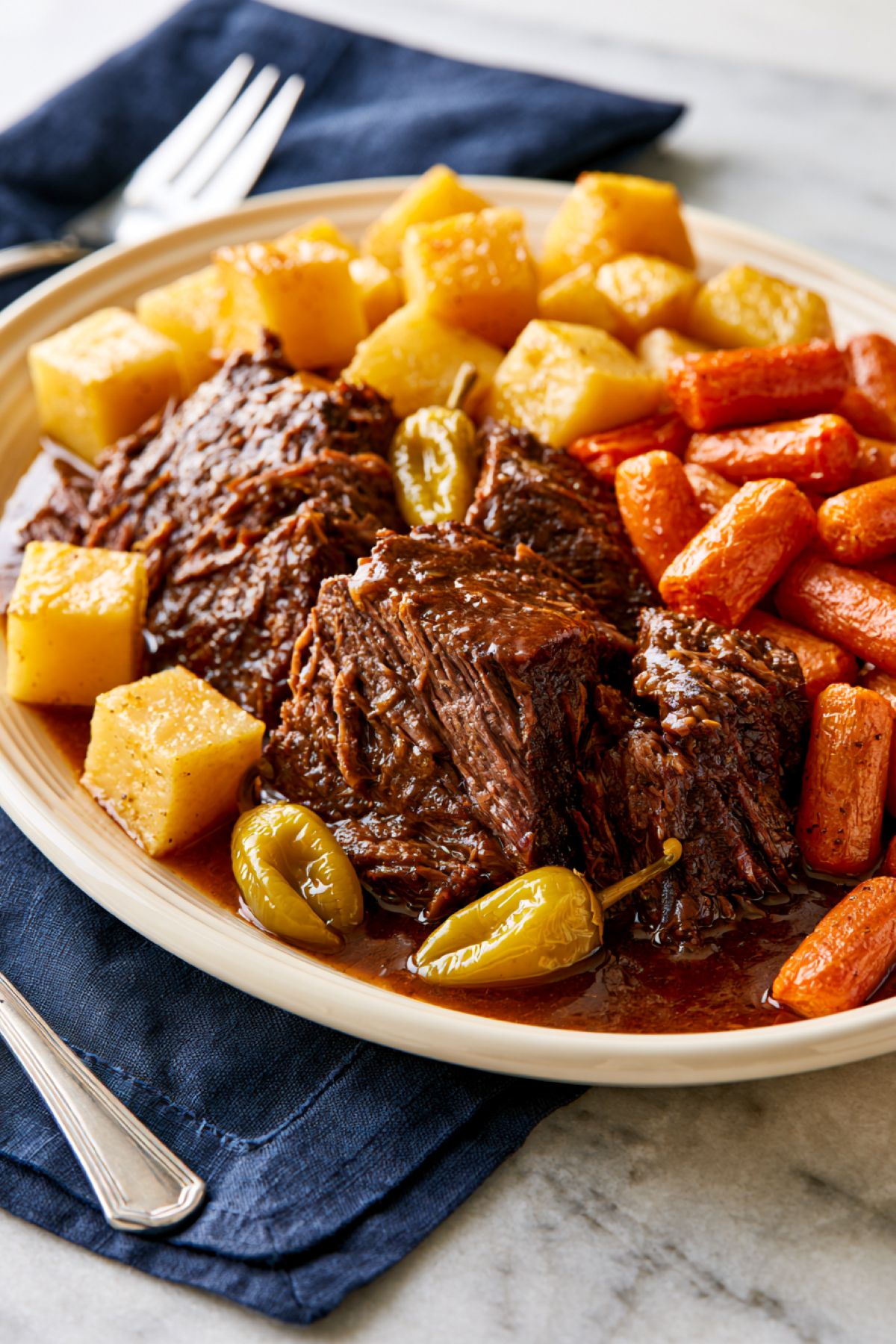Mississippi pot roast with carrots and potatoes