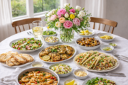 table set with spring dinner recipes