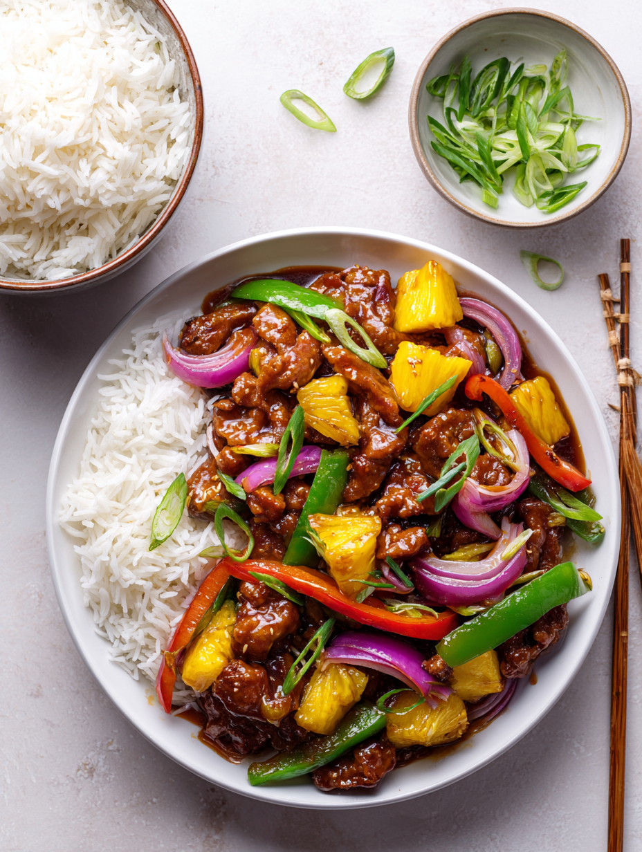 easy sweet and sour pork stir fry with rice