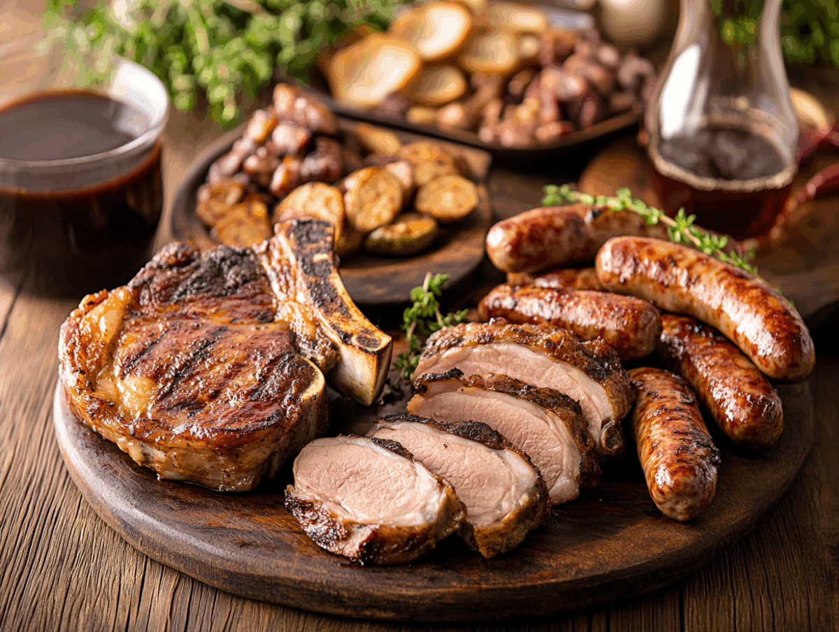 assortment of cooker pork dishes