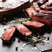 cuts of seared wagyu steak